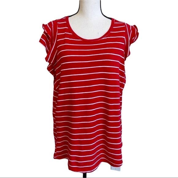 Maurices 24/7 Red and White Flutter Sleeve Tee Shirt - 0X - Picture 1 of 9